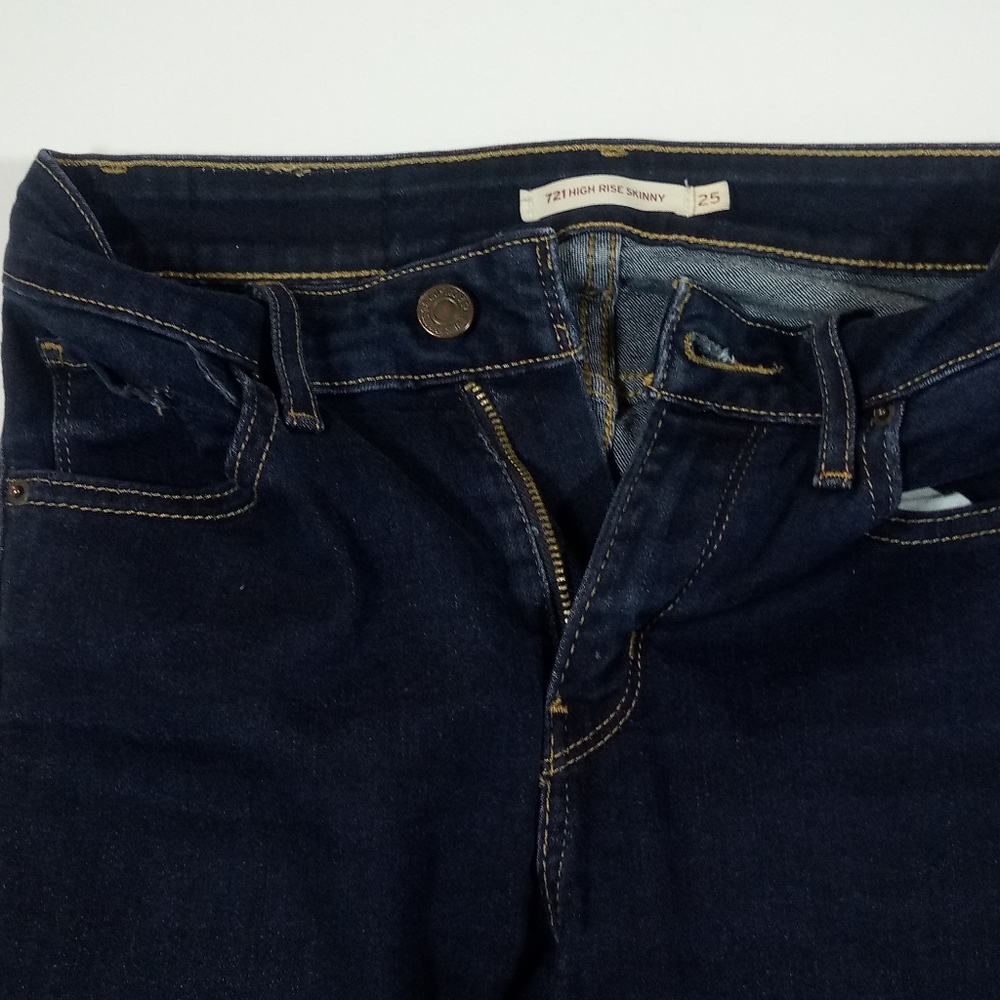 Levi’s 721 High Rise Dark Wash Skinny Jeans Size 25 - Picture 5 of 10